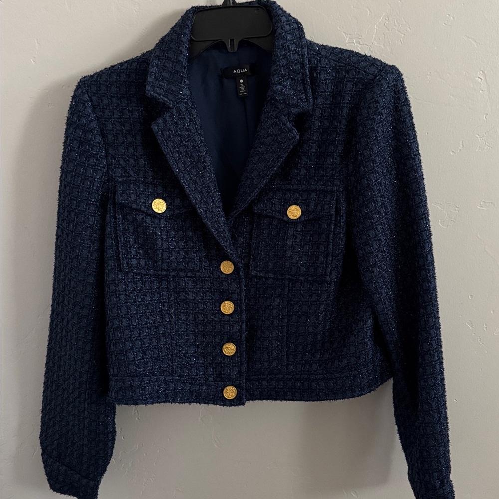 NWT Aqua Navy Tweed Jacket, Size Medium